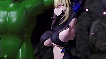 In 3D hentai, big tits cowgirl deepthroats for semen aphrodisiac pleasure