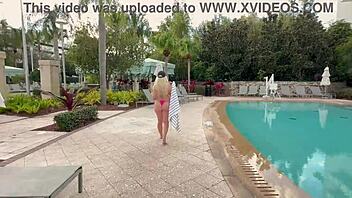 MILF EXPOSES WET PUSSY in PUBLIC HOT TUB