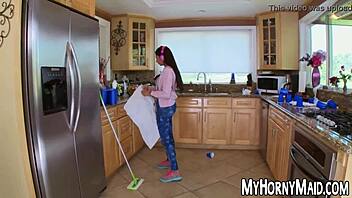 Big-breasted maid opens wide for intense anal pounding in hardcore POV.