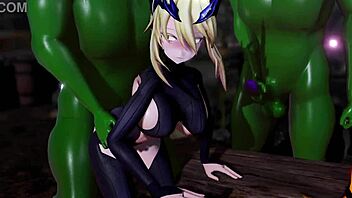 In 3D hentai, big tits cowgirl deepthroats for semen aphrodisiac pleasure