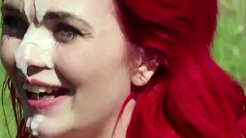 frisky model swallows cum load on her face