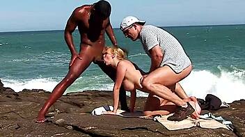 busty blonde tourist ass fucked by locals outdoors