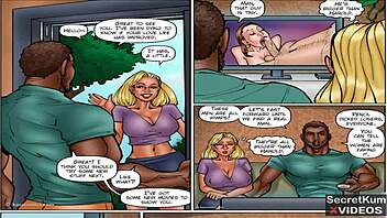 Solo beauty gets her ass licked by a black stud in a comic themed scene