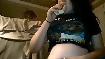 Chubby girl enjoys in stomach stroking and breast worship