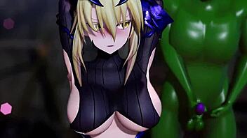 In 3D hentai, big tits cowgirl deepthroats for semen aphrodisiac pleasure