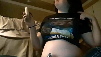 Chubby girl enjoys in stomach stroking and breast worship