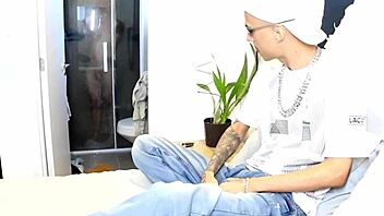 shared room where muscular guy catches young neighbor masturbating in shower