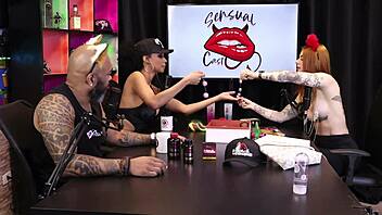 two gorgeous girls testing lingerie on breasts