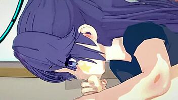 blue archive yuuka with thicc thighs in 3d hentai