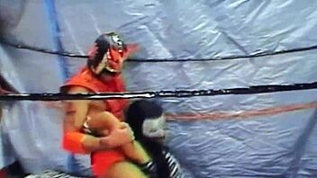 Uiwp Entertainment's masked monster, Dragonfly, faces off against the beautiful Adriana Milano in a mixed wrestling match.