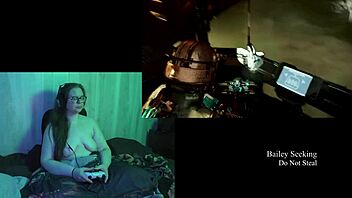 Naked brunette plays deadspace game part three