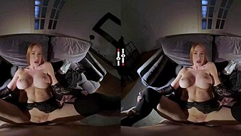 Dark room vr - redhead in her own element, big tits ass stockings tattoo blowjob!