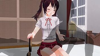 Uncensored anime sister teases anal while edging handjob support in hentai game