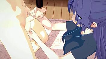 blue archive yuuka with thicc thighs in 3d hentai