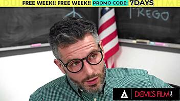 Teen Student Nicole Aria Enjoys Teacher's Rough Oral