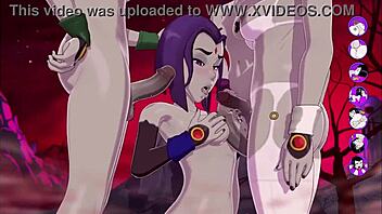 Damn, Raven banging herself in wild futanari version!