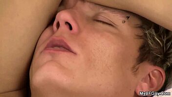 Young gay boyfriend gets his cock stimulated by his old partner