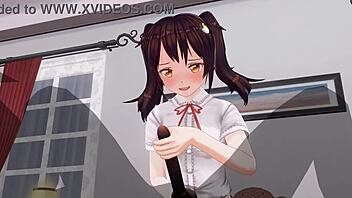 Uncensored anime sister teases anal while edging handjob support in hentai game