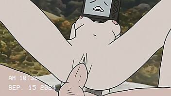 Hentai with a TV woman and a cameraman, Rule34 content.