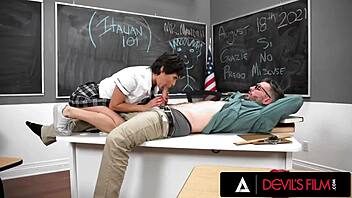 Teen Student Nicole Aria Enjoys Teacher's Rough Oral