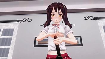 Uncensored anime sister teases anal while edging handjob support in hentai game