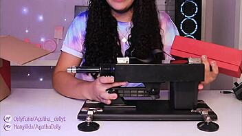 Agatha Dolly tests new sex machine in doggy