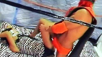 Uiwp Entertainment's masked monster, Dragonfly, faces off against the beautiful Adriana Milano in a mixed wrestling match.