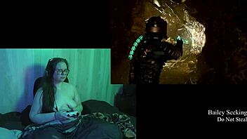 Naked brunette plays deadspace game part three