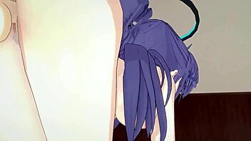 blue archive yuuka with thicc thighs in 3d hentai