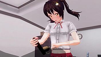 Uncensored anime sister teases anal while edging handjob support in hentai game