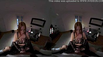 Dark room vr - redhead in her own element, big tits ass stockings tattoo blowjob!