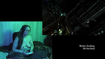 Naked brunette plays deadspace game part three