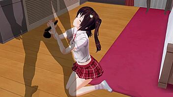 Uncensored anime sister teases anal while edging handjob support in hentai game