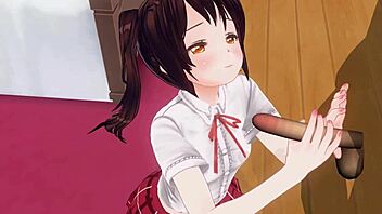 Uncensored anime sister teases anal while edging handjob support in hentai game