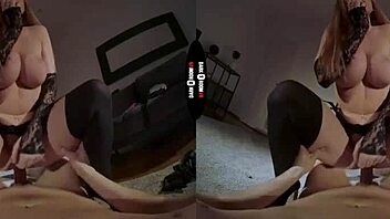 Dark room vr - redhead in her own element, big tits ass stockings tattoo blowjob!