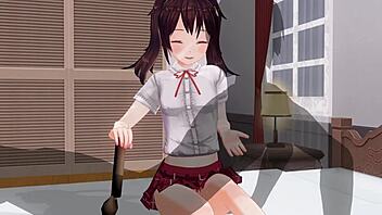 Uncensored anime sister teases anal while edging handjob support in hentai game