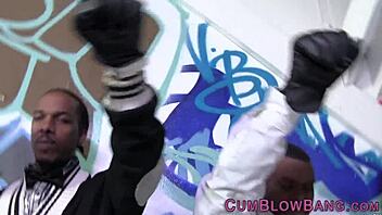 Blacked bitch tugs monster cocks in interracial gangbang.