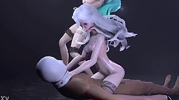 Miku rides and squirts in double cowgirl action! 😍