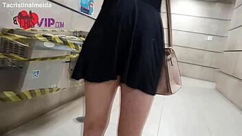 cristina almeida, the wife, flashes her hairy pussy to the salesman in the shoe store