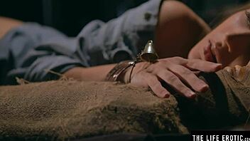 Beautiful woman with great boobs, fetishistic mummification and fingering.