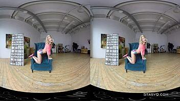 lovely blonde amateur teases with natural tits in vr stripping