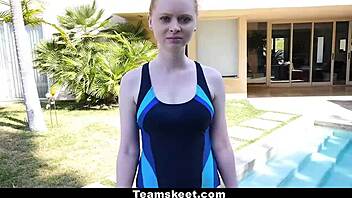 Pale Redhead Ruby Red, Teen 18+, Banged by Swimming Coach Outdoors. Her Bent Over Ride is Insane!