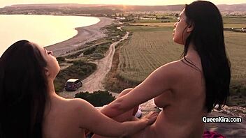 Watch Kira Queen tease that sexy brunette outdoors?