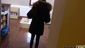 Why does this skinny babe have dirty sex with agent for Debt4k? No choice!