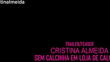 cristina almeida, the wife, flashes her hairy pussy to the salesman in the shoe store