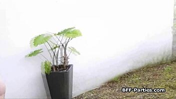 Amateurs and teens in a four woman and one man orgy after the party