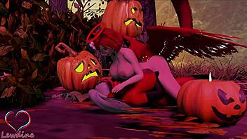 Cassie and Lewdine fuck monster cock on Halloween