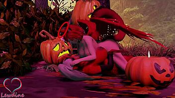 Cassie and Lewdine fuck monster cock on Halloween