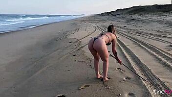 Blonde bent over on beach for gaping doggystyle
