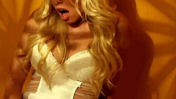 Damn, sexy blonde teases solo in retro style!